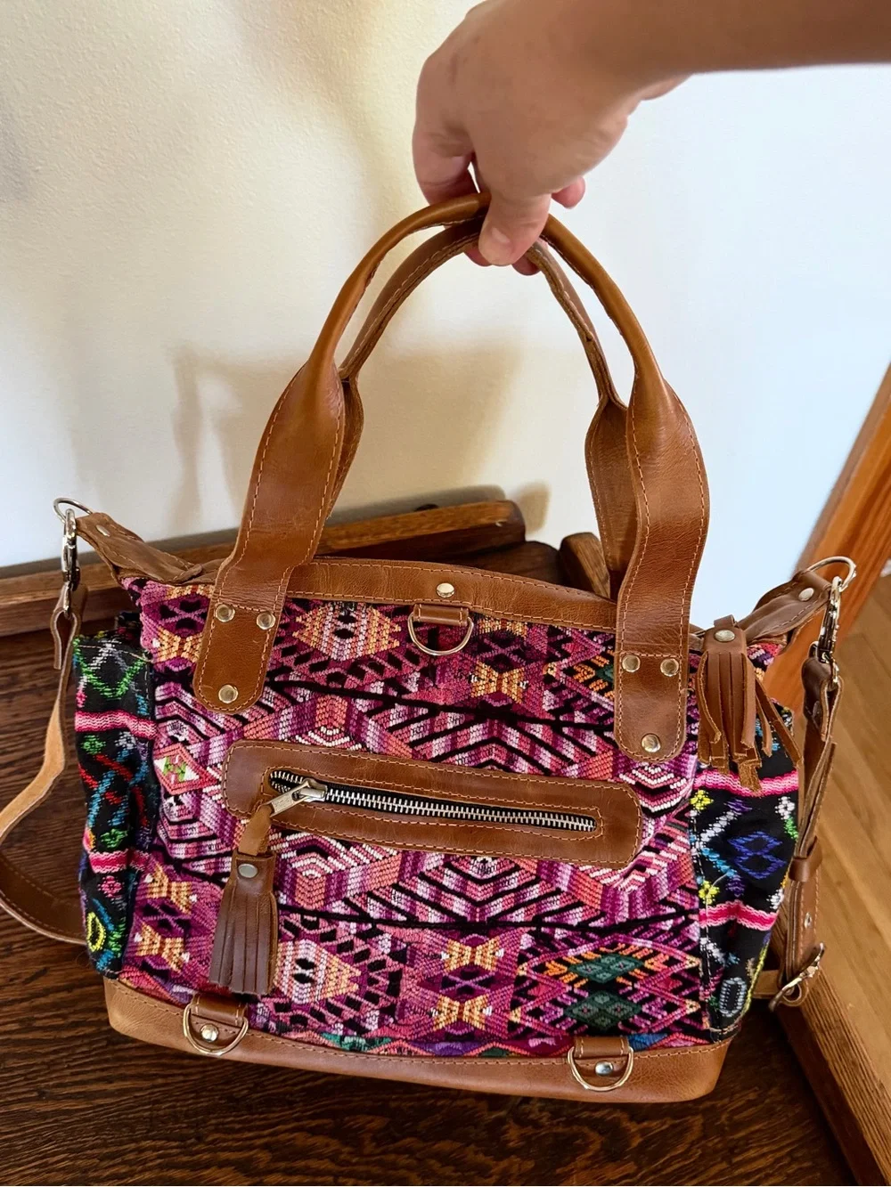 Native Palm upcycled vintage huipil multicoloured handbag